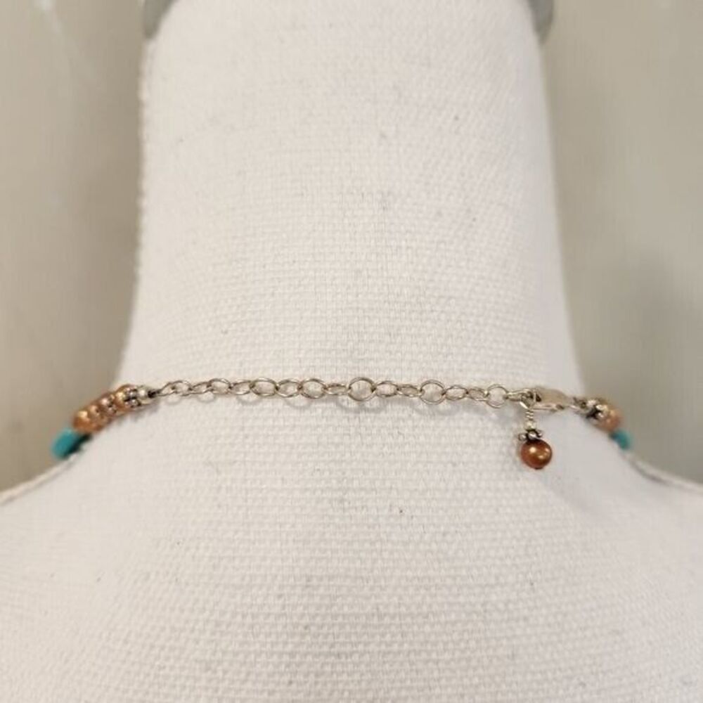 Faux Turquoise Necklace Stone and Gold Bead Necklace - Picture 3 of 3
